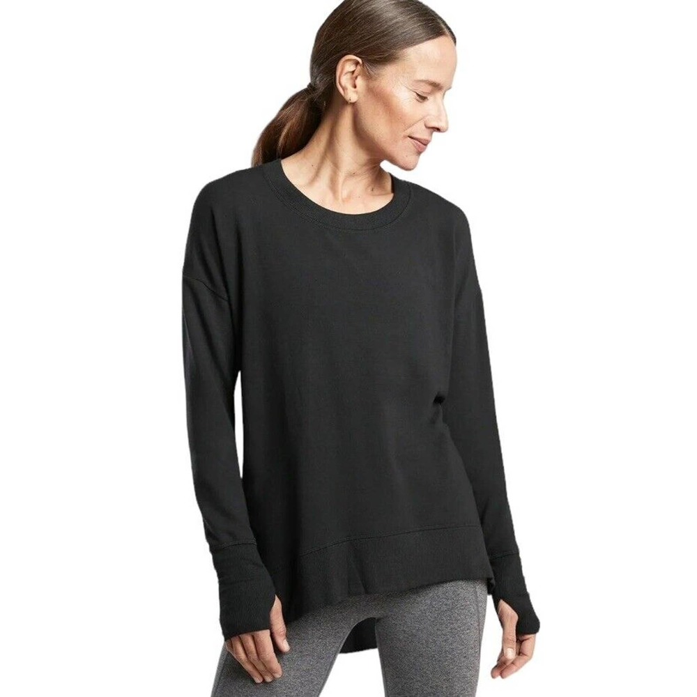 Athleta Coaster Luxe Nirvana Soft Sweatshirt Top Women Size Medium Black Modal